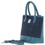 Ashwood Leather & Harris Tweed® Cloth Large Grab Bag Teal/Navy: TW-64-16-TN