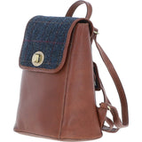 Ashwood Leather & Harris Tweed® Cloth Compact Backpack Tan/Navy: TW-65-11-TN