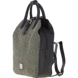 Ashwood Leather & Harris Tweed® Cloth Multi-Pocket Backpack Brown/Green: TW-66-09-BG