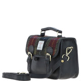 Ashwood Leather & Harris Tweed® Cloth Small Satchel Bag Black/Green/Red: TW-67-07-BR