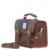 Ashwood Leather & Harris Tweed® Cloth Small Satchel Bag Tan/Purple: TW-67-13-TP