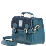 Ashwood Leather & Harris Tweed® Cloth Small Satchel Bag Teal/Navy: TW-67-16-TN