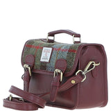 Ashwood Leather & Harris Tweed® Cloth Small Satchel Bag Wine/Mcload: TW-67-17-WM