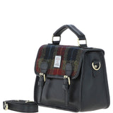 Ashwood Leather & Harris Tweed® Cloth Satchel Bag Black/Green/Red: TW-68-07-BR