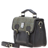 Ashwood Leather & Harris Tweed® Cloth Satchel Bag Brown/Green: TW-68-09-BG