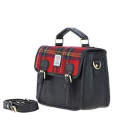 Ashwood Leather & Harris Tweed® Cloth Satchel Bag Black/Red: TW-68-14-BR