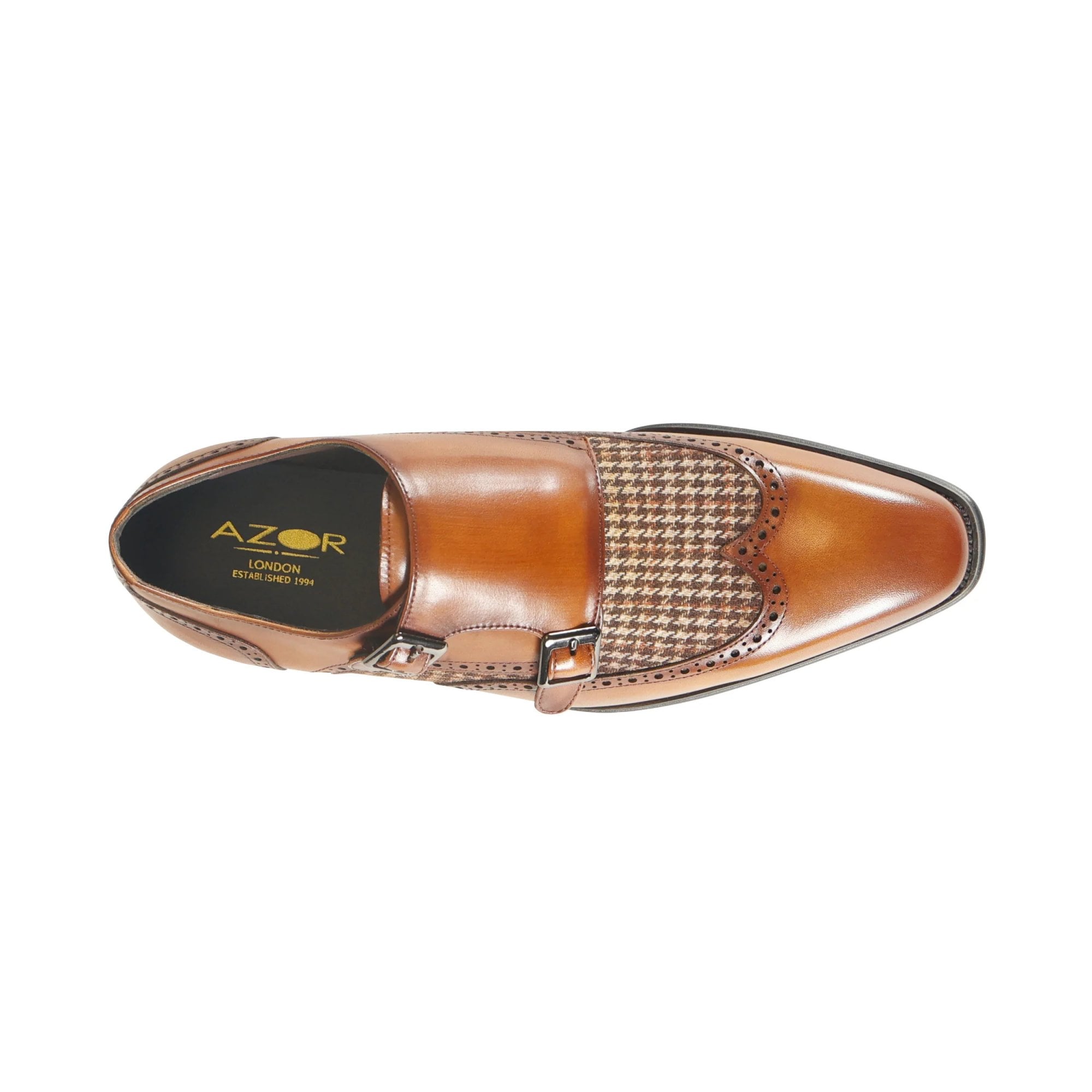 Azor Men's Monk Strap Leather Brogue's Tan/Tweed: LC ALICANTE