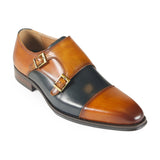 Azor Men's Monk Strap Shoes Tan/Navy: LC LOMBARDY