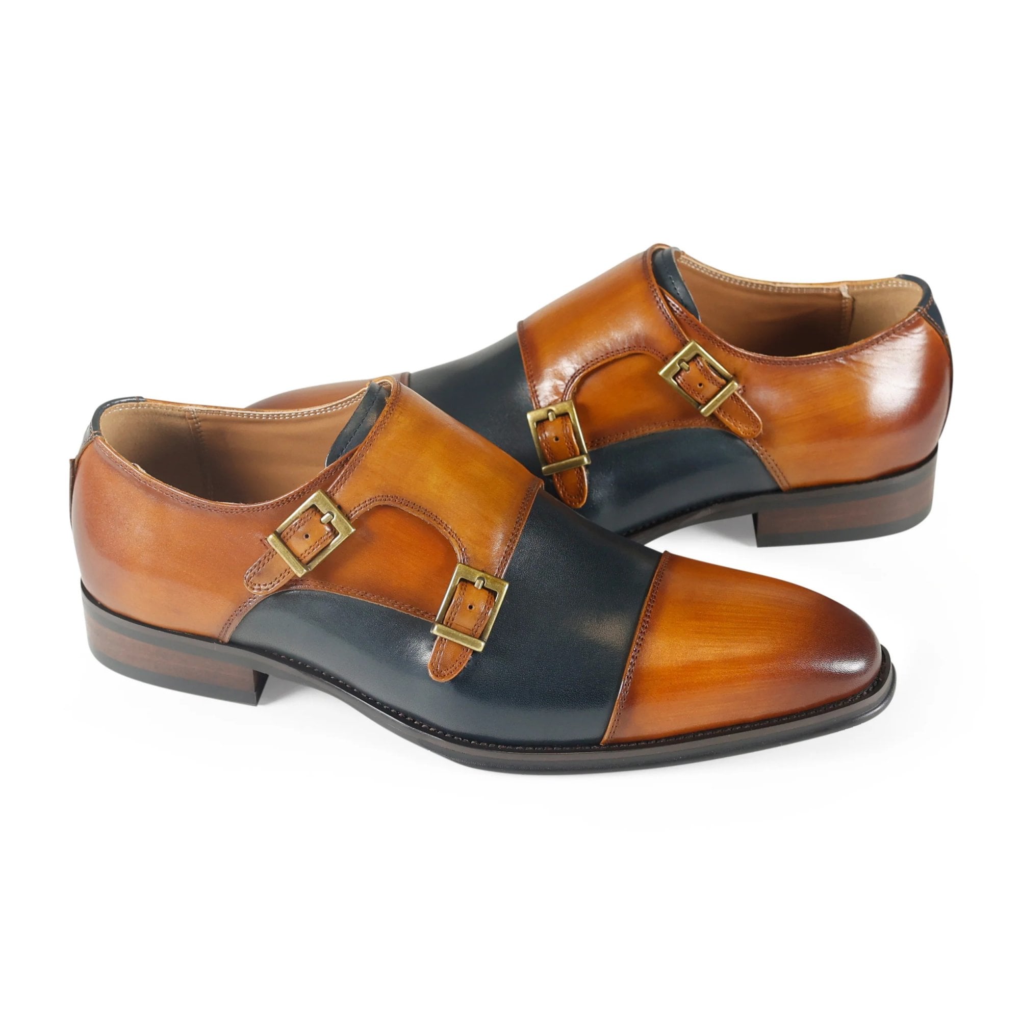 Azor Men's Monk Strap Shoes Tan/Navy: LC LOMBARDY