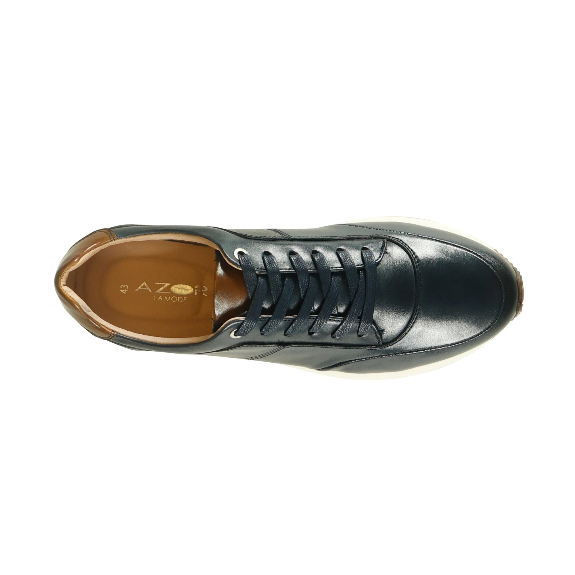 Azor Men's Premium Leather Trainer Navy: LC CALABRIA