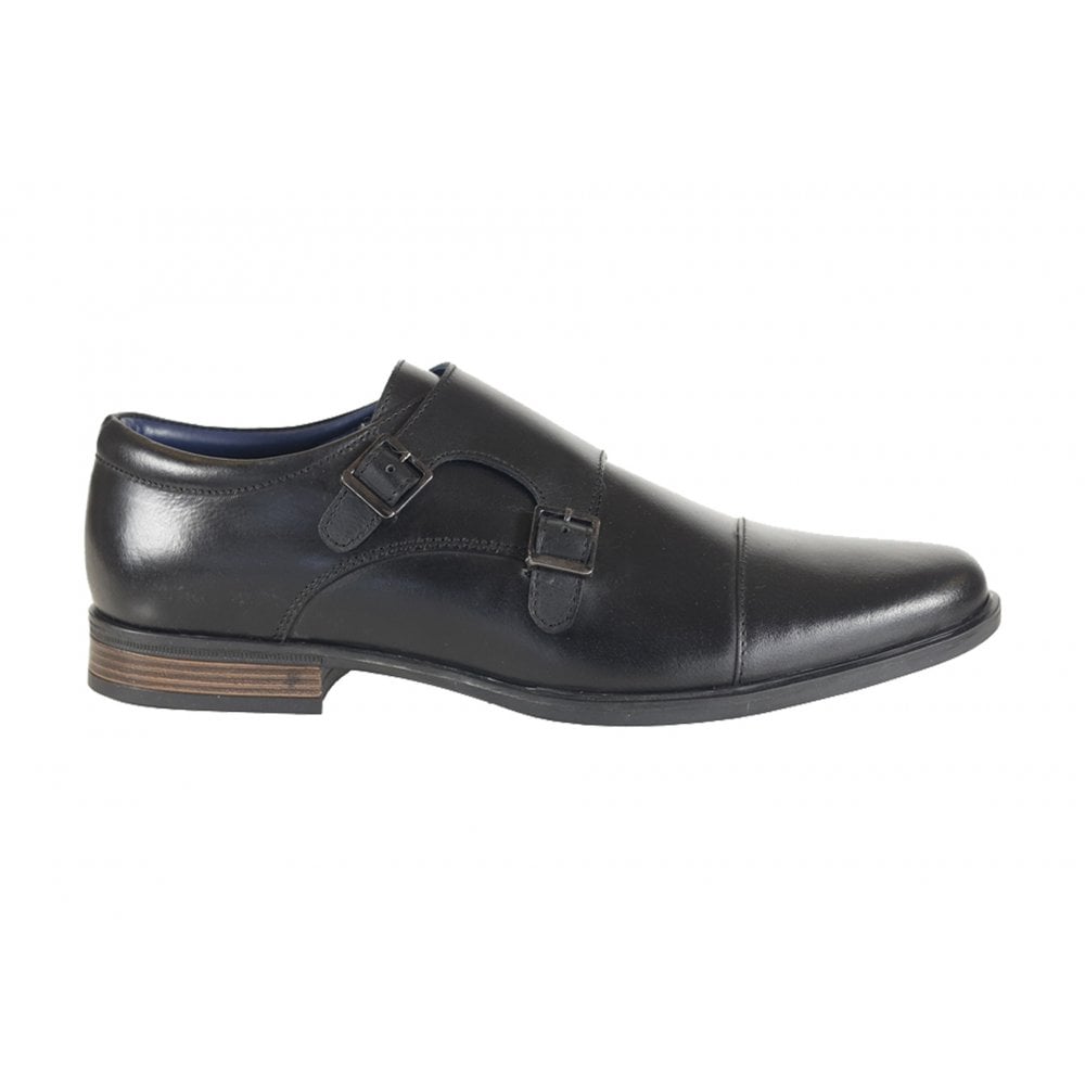 Front Men's Double Strap Leather Shoes Black: LC Davies