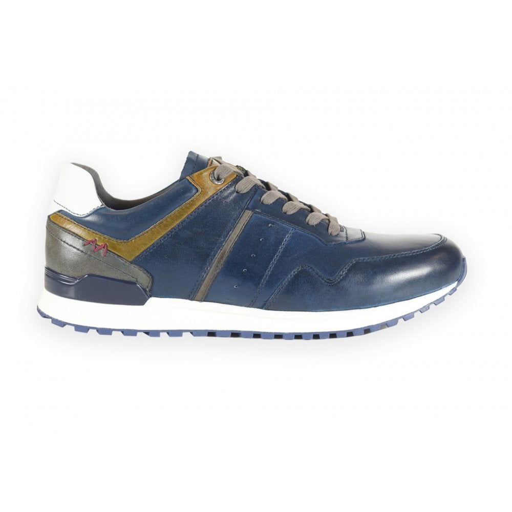 Front Men's Leather Casual Trainers Navy/Tan: LC BRESCIA