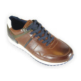 Front Men's Leather Casual Trainers Tan/Navy: LC BRESCIA