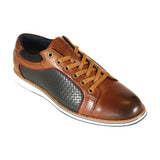 Front Men's Laced Trainer Shoes Tan/Navy: LC GINO
