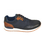 Front Classic Lace-up Style Trainers Navy/Tan: LC CHICAGO