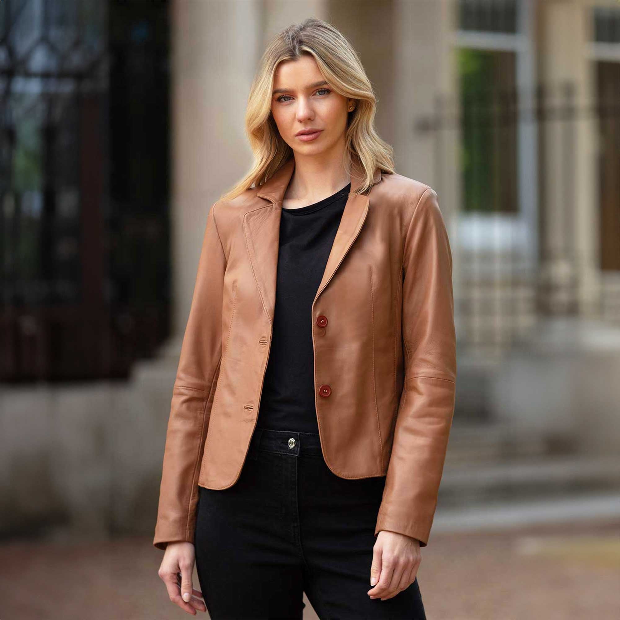 Ashwood Leather Women's Two Button Tan Blazer: 10157