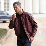 Men's Real Leather Brando Bomber Jacket Burgundy: AWM-601
