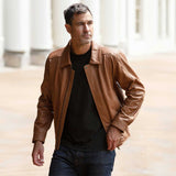 Men's Real Leather Brando Bomber Jacket Tan: AWM-601