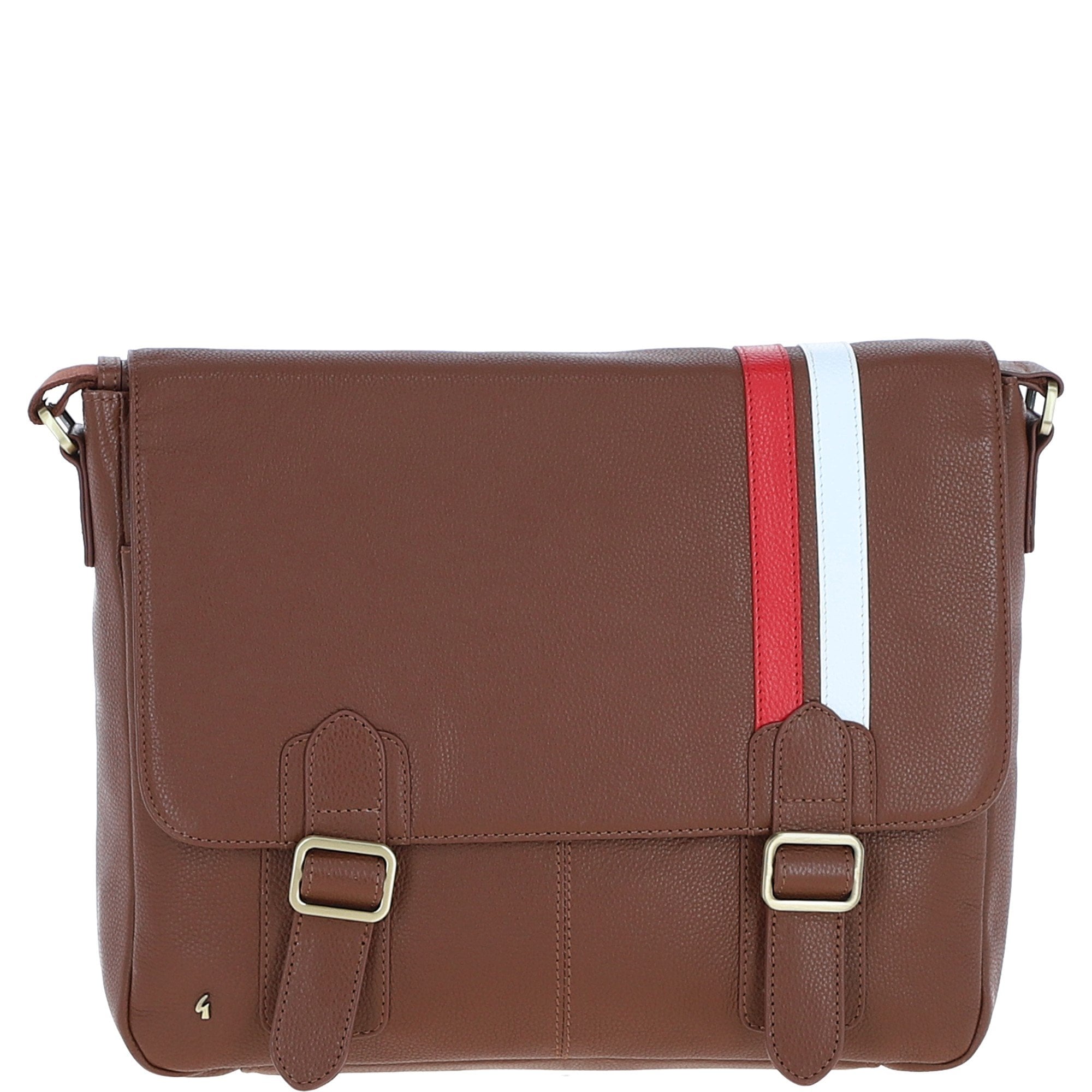 Gabicci Leather Messenger Bag with Striped Detail Tan: GB-64951