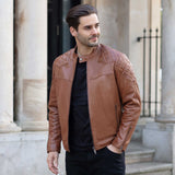 Ashwood Men's Leather Biker Jacket Tan: 8055