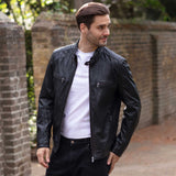 Mens Real Leather Biker Jacket Black: AWM-Lent