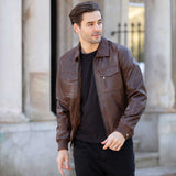Real Leather Bomber Jacket With Brando Collar Antique Brown: Prime Bomber