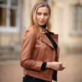 Ashwood Leather Vegetable Tanned Ladies Biker Jacket - Tan: AWL-101