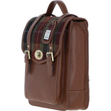 Ashwood Leather & Harris Tweed® Cloth Medium Backpack with Twist Lock Tan/Green/Red: TW-37-08-TR