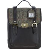 Ashwood Leather & Harris Tweed® Cloth Medium Backpack with Twist Lock Brown/Green: TW-37-09-BG