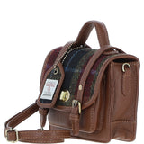 Ashwood Leather & Harris Tweed® Cloth Mini Satchel Bag with Twist Lock Tan/Red: TW-32-08-TR