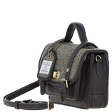 Ashwood Leather & Harris Tweed® Cloth Mini Satchel Bag with Twist Lock Brown/Green: TW-32-09-BG