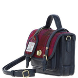 Ashwood Leather & Harris Tweed® Cloth Mini Satchel Bag with Twist Lock Navy/Pink: TW-32-06-NP