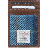 Ashwood Leather & Harris Tweed® Cloth Stylish Flat Card Holder Tan/LT Blue: TW-52-05-TB