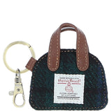 Ashwood Leather & Harris Tweed® Cloth Flat Miniature Handbag Keyring Tan/watch: TW-51-04-TW