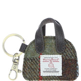 Ashwood Leather & Harris Tweed® Cloth Flat Miniature Handbag Keyring Brown/Mcload : TW-51-01-BM