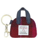 Ashwood Leather & Harris Tweed® Cloth Flat Miniature Handbag Keyring Navy/Pink: TW-51-06-NP
