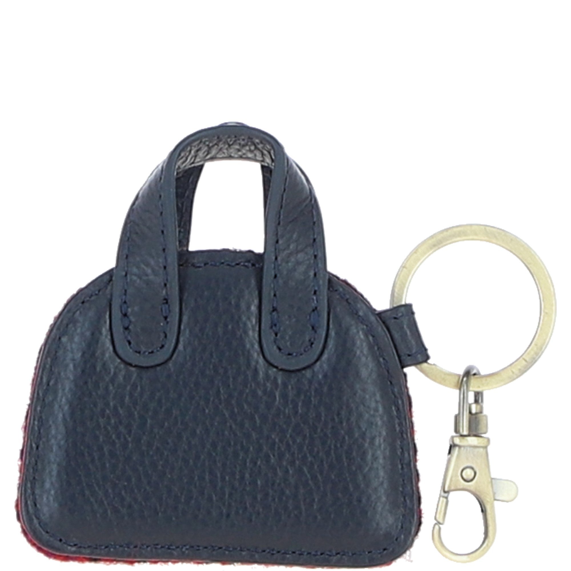 Ashwood Leather & Harris Tweed® Cloth Flat Miniature Handbag Keyring Navy/Pink: TW-51-06-NP