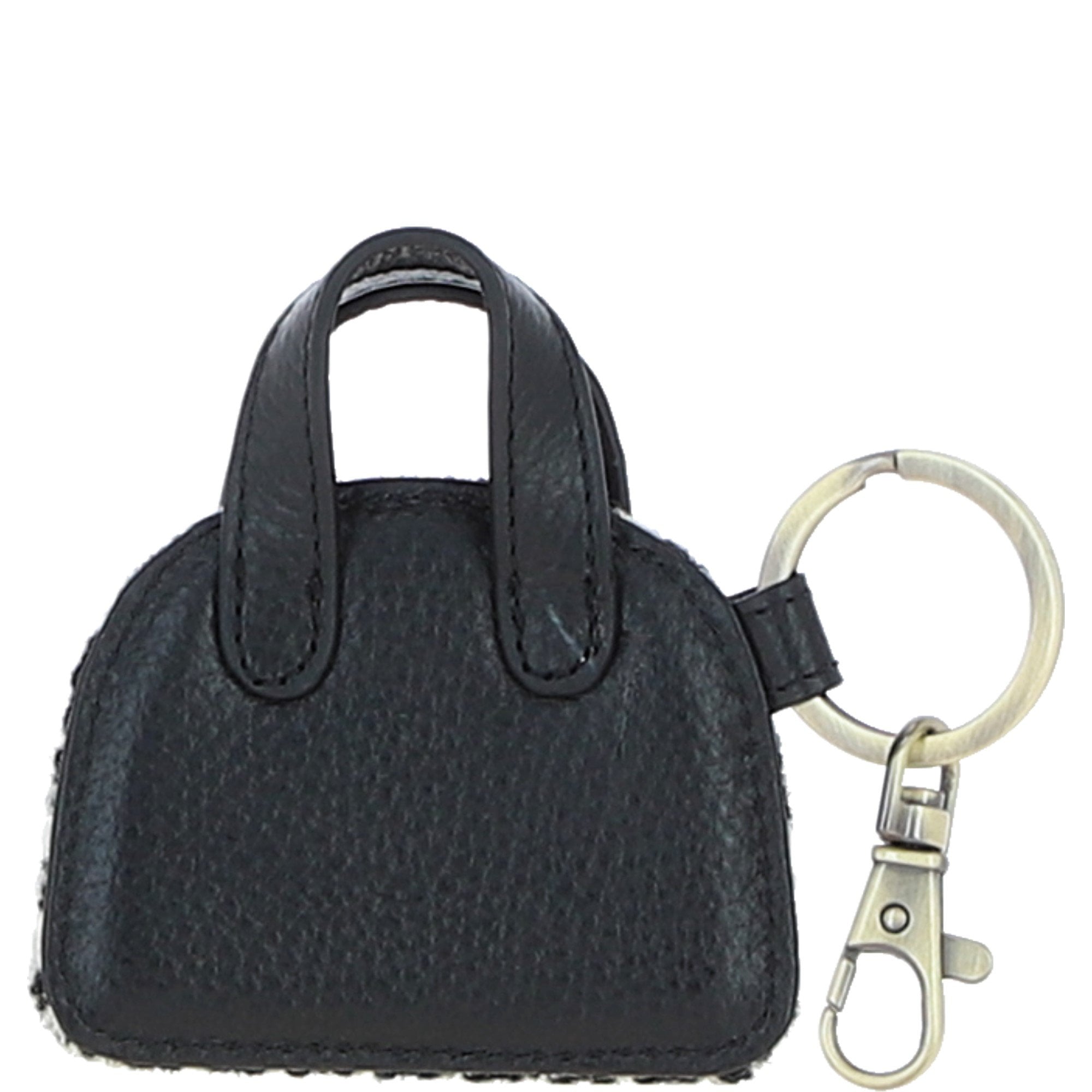 Ashwood Leather & Harris Tweed® Cloth Flat Miniature Handbag Keyring Black/White: TW-51-12-BW