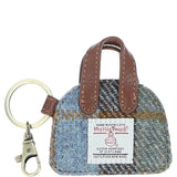 Ashwood Leather & Harris Tweed® Cloth Flat Miniature Handbag Keyring Tan/Mcload: TW-51-02-TM