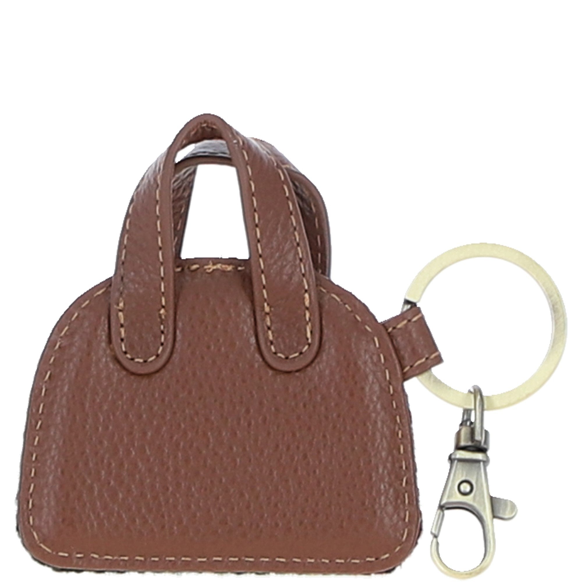 Ashwood Leather & Harris Tweed® Cloth Flat Miniature Handbag Keyring Tan/Green/Red: TW-51-08-TR