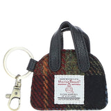 Ashwood Leather & Harris Tweed® Cloth Flat Miniature Handbag Keyring Brown/Green/Red: TW-51-07-BR