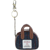 Ashwood Leather & Harris Tweed® Cloth Micro Handbag Keychain Tan/Navy: TW-50-11-TN