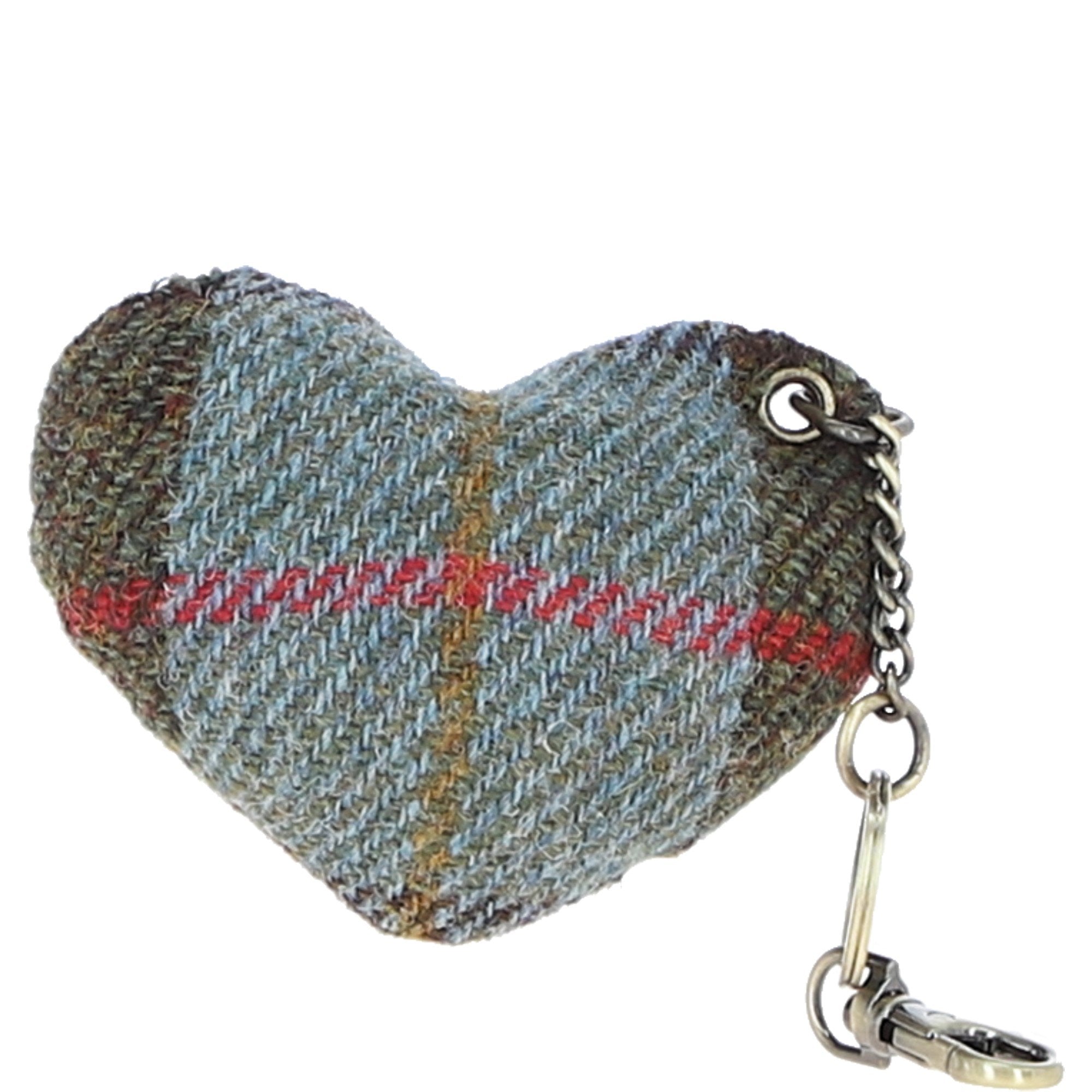 Authentic Harris Tweed® Cloth Heart-Shaped Keychain Made By Ashwood Leather Tan/Mcload: TW-53-02-TM