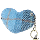 Authentic Harris Tweed® Cloth Heart-Shaped Keychain Made By Ashwood Leather Tan/LT Blue: TW-53-05-TB