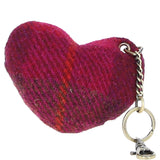 Authentic Harris Tweed® Cloth Heart-Shaped Keychain Made By Ashwood Leather Navy/Pink: TW-53-06-NP
