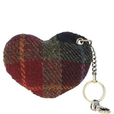 Authentic Harris Tweed® Cloth Heart-Shaped Keychain Made By Ashwood Leather Black/Green/Red: TW-53-07-BR