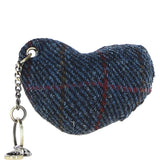 Authentic Harris Tweed® Cloth Heart-Shaped Keychain Made By Ashwood Leather Tan/Navy: TW-53-11-TN
