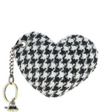 Authentic Harris Tweed® Cloth Heart-Shaped Keychain Made By Ashwood Leather Black/White: TW-53-12-BW