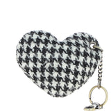 Authentic Harris Tweed® Cloth Heart-Shaped Keychain Made By Ashwood Leather Black/White: TW-53-12-BW
