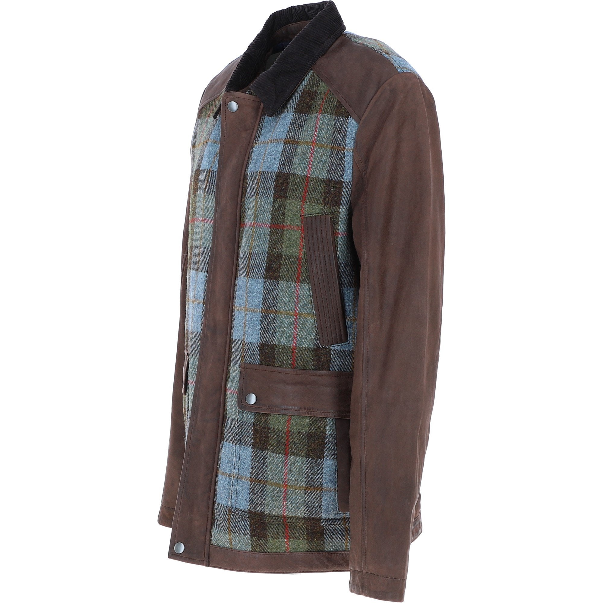 Ashwood Leather x Harris Tweed Men's Buff Lamb Leather Jacket with Corduroy Collar Brown/Mcload: TW-903-01-BM